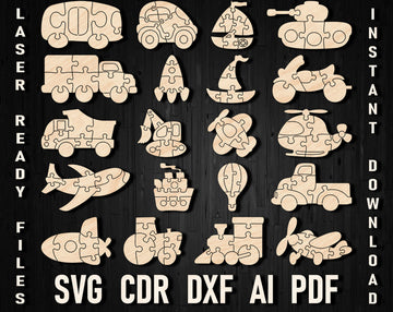 Wooden Transport Puzzle Svg File for Laser Cutting