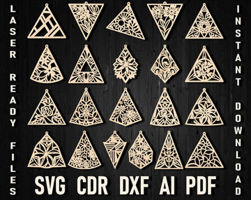 Laser Cut Triangle Earrings SVG Files: Die-Cut Geometric & Hanging Designs (Wood, Faux Leather)