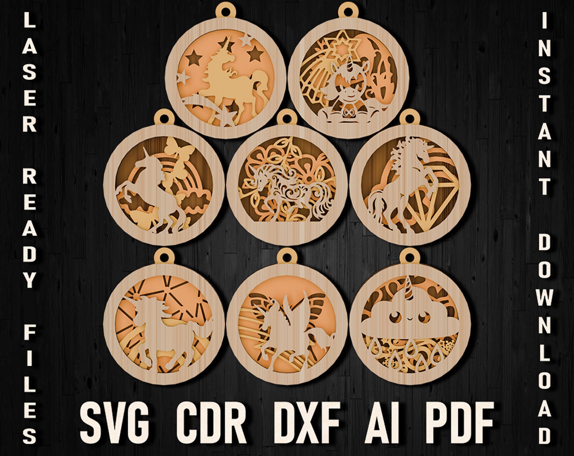 unicorn christmas glowforge bundle files