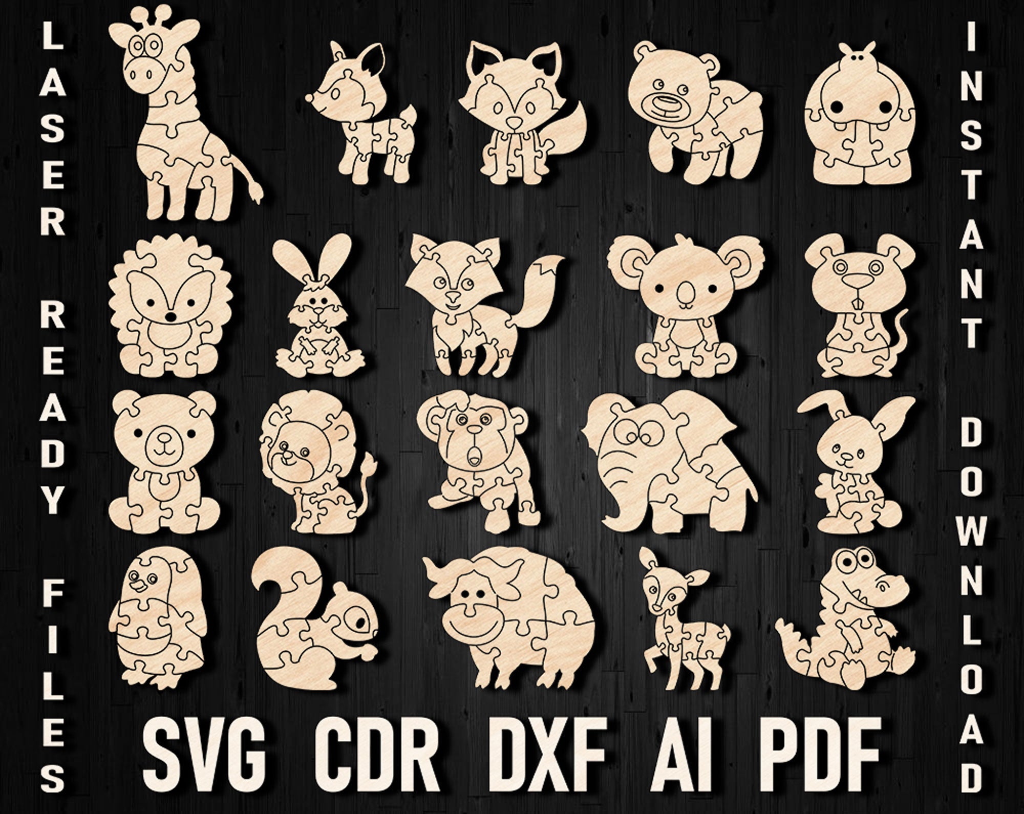 wild animals svg laser cut file