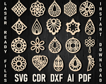 Earrings Svg Template Bundle For Wooden Cutout