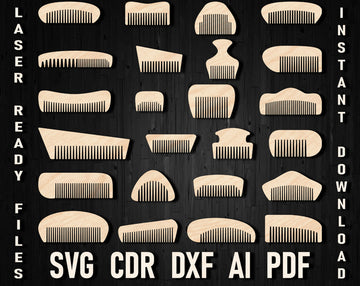 Beard & Hair Comb SVG/DXF Bundle – Laser Cut Glowforge & CNC Templates for Wood, Fathers Day Gift Idea