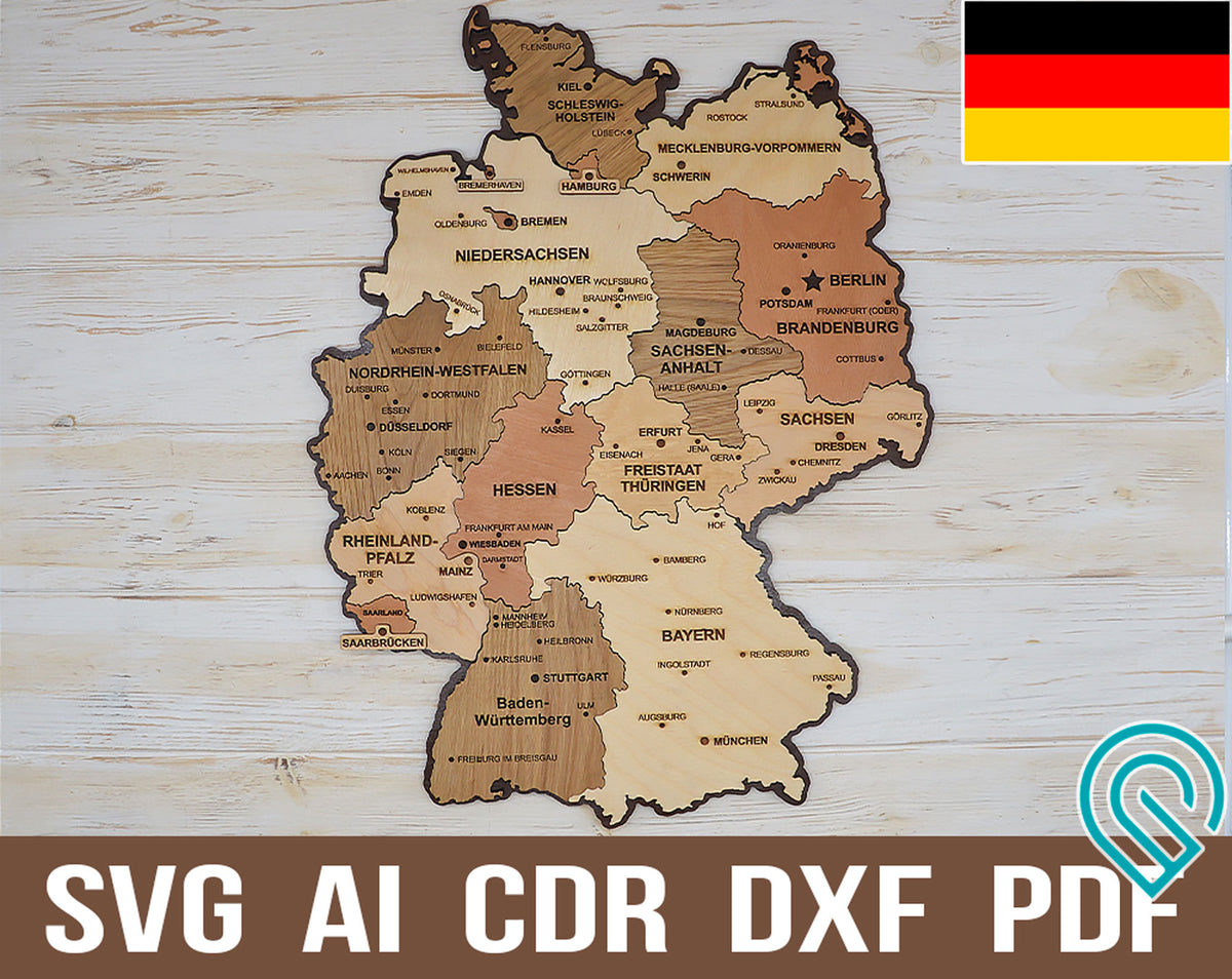 Germany Svg Laser Cutting Wooden Puzzle Map