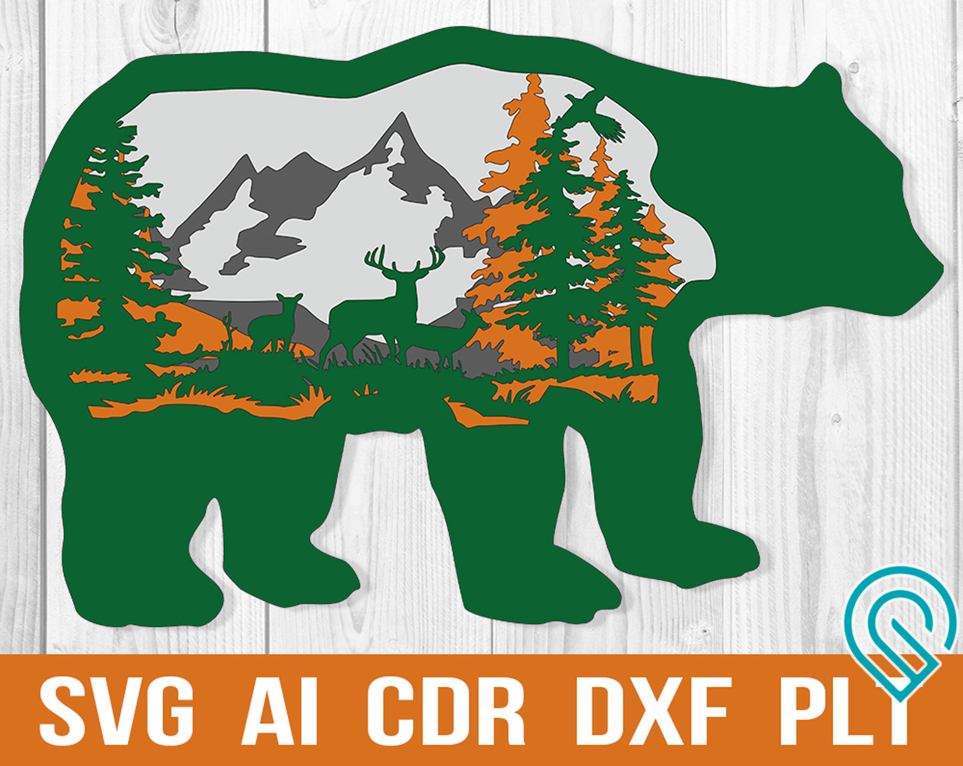 bear deer and mountain laser cut svg files